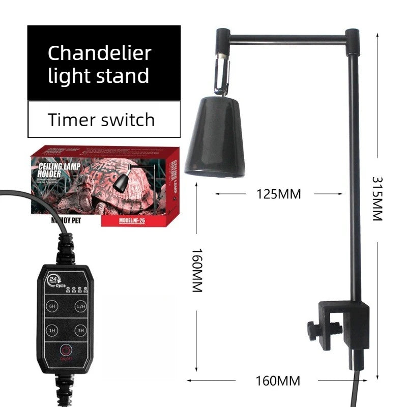 Adjustable Reptile Lamp Stand with Ceramic Socket and 24-Hour Timer
