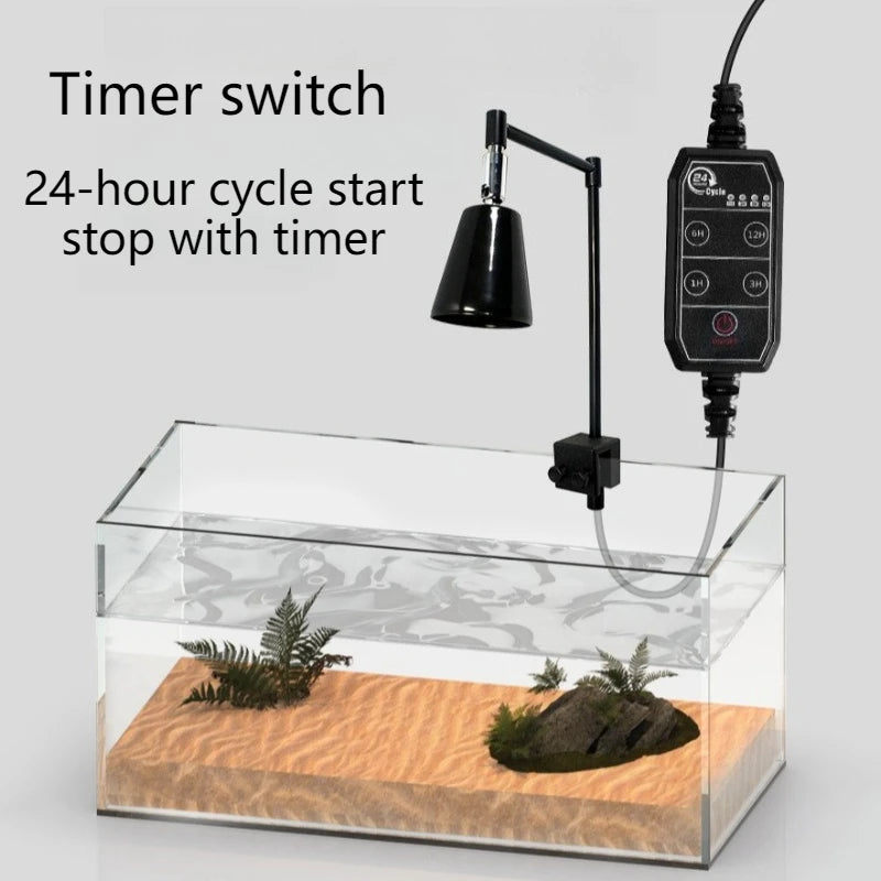Adjustable Reptile Lamp Stand with Ceramic Socket and 24-Hour Timer