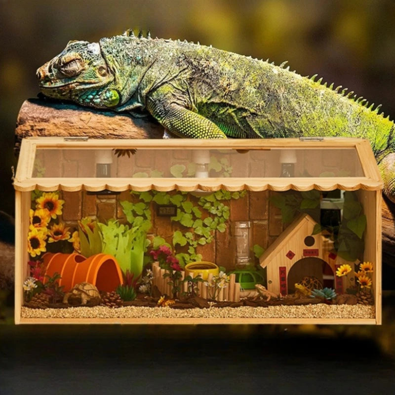 Reptile Pet Breeding Box Wooden Acrylic Chameleon Lizard Terrarium Ventilate Snake Hedgehog Box Reptile Breeding Case House