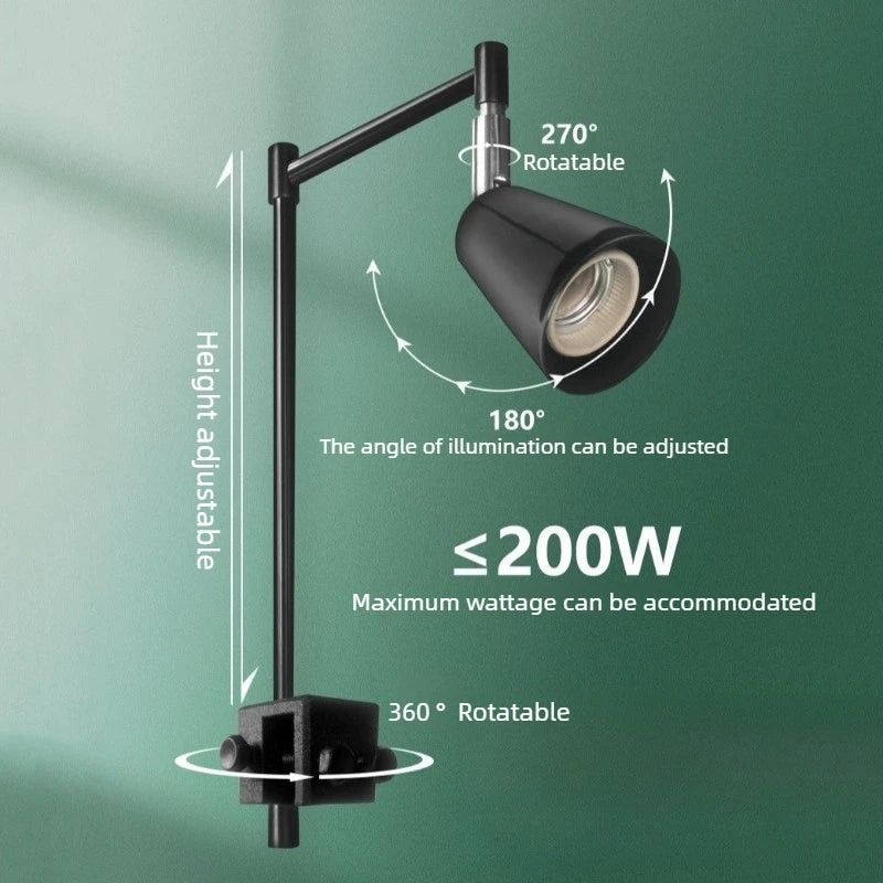 Adjustable Reptile Lamp Stand with Ceramic Socket and 24-Hour Timer