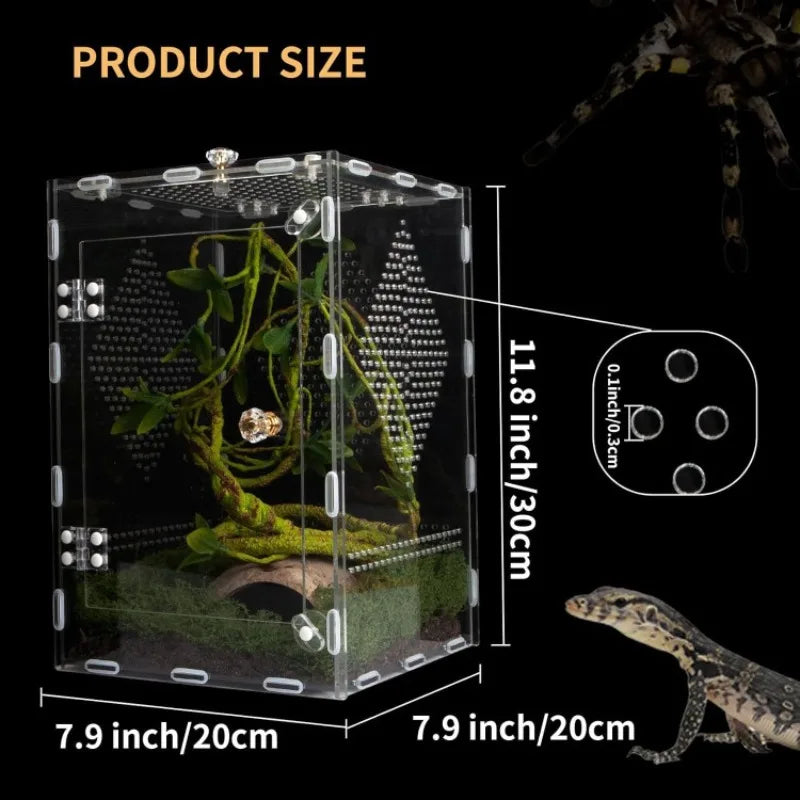 20x20x30cm Acrylic Reptile Terrarium with Ventilated Removable Lid
